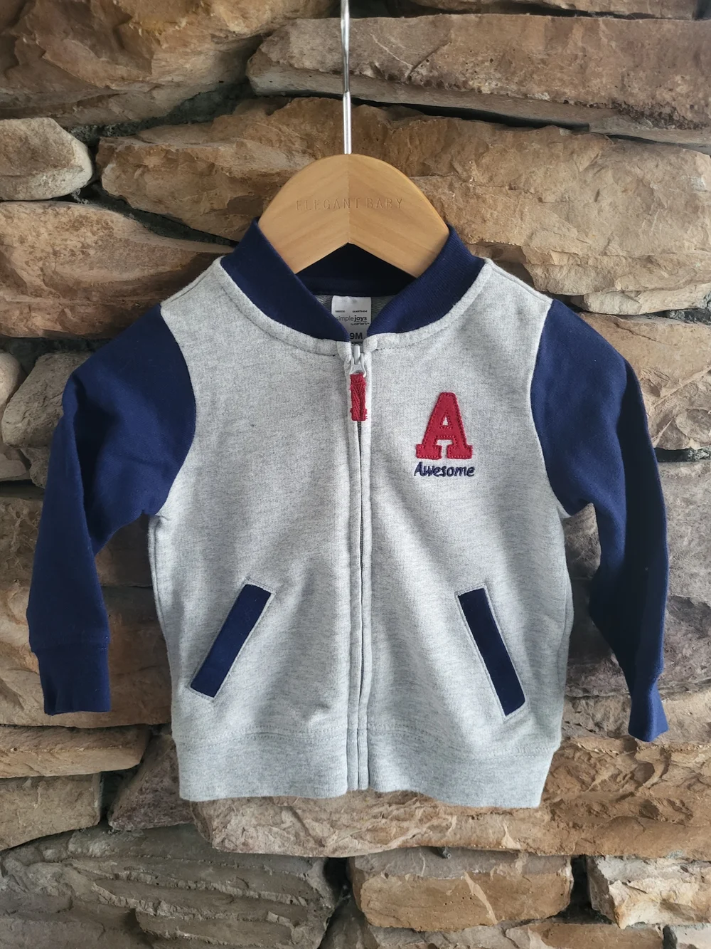 Carter's Grey & Navy Zip Varsity Sweatshirt For Baby Boy
